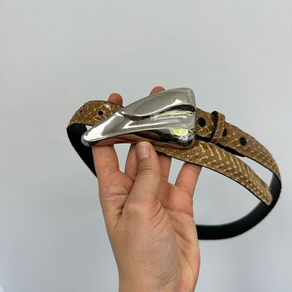Apple Acc Brown Vintage Real Snakeskin Large Silver Buckle Adjustable Belt XS main image 11